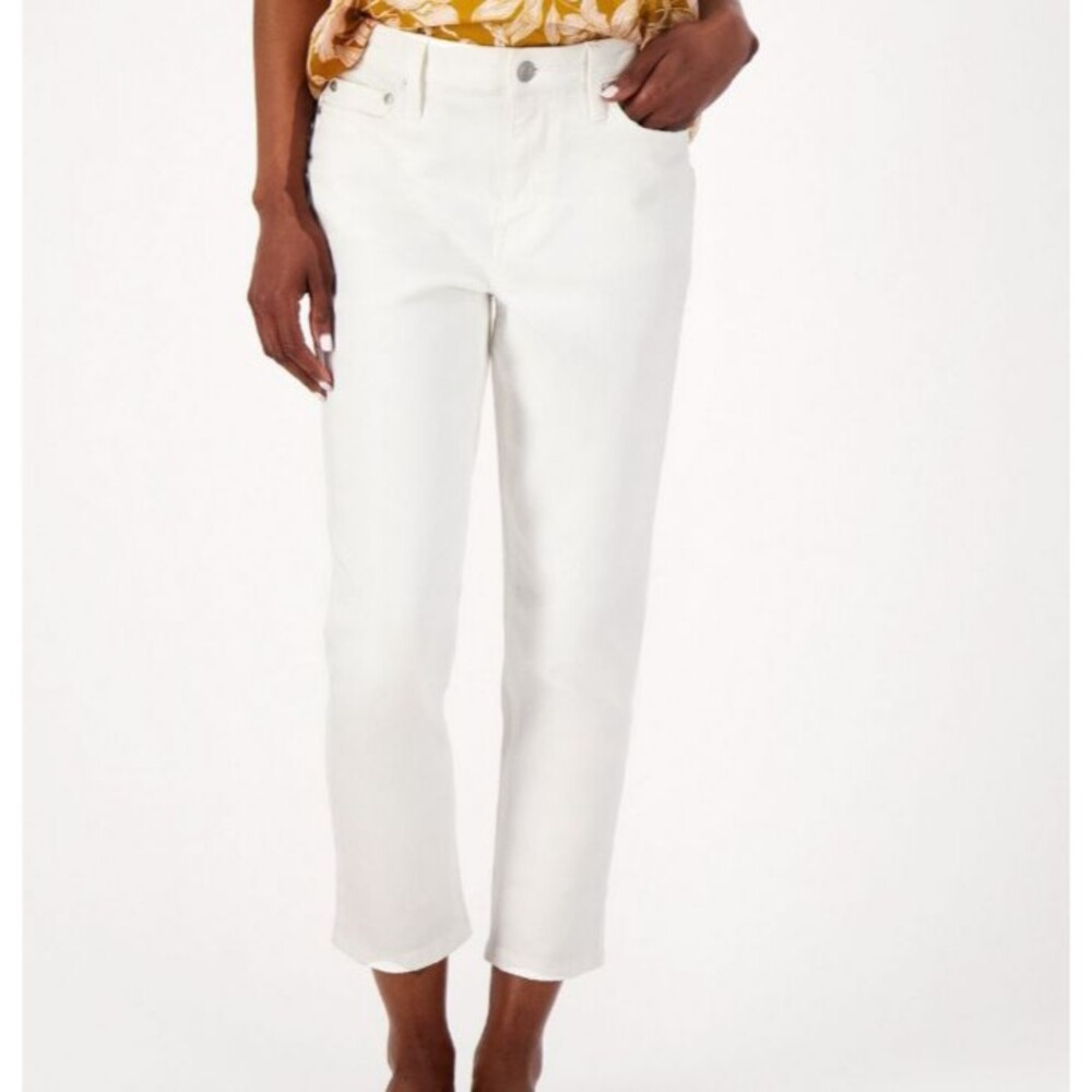 Candace Cameron Bure Pacific Denim White Stretch Crop Straight Jeans Plus 20W